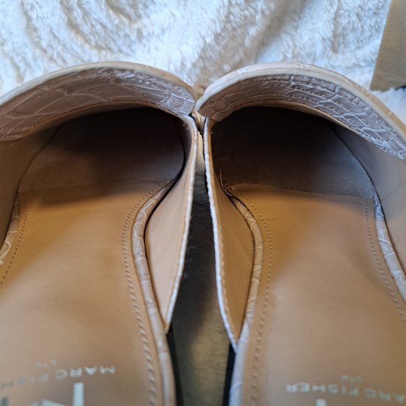 Marc Fisher Flyta Croc Embossed Leather Loafer Mule Square Toe Natural NWOT Sz 9 - Picture 7 of 10